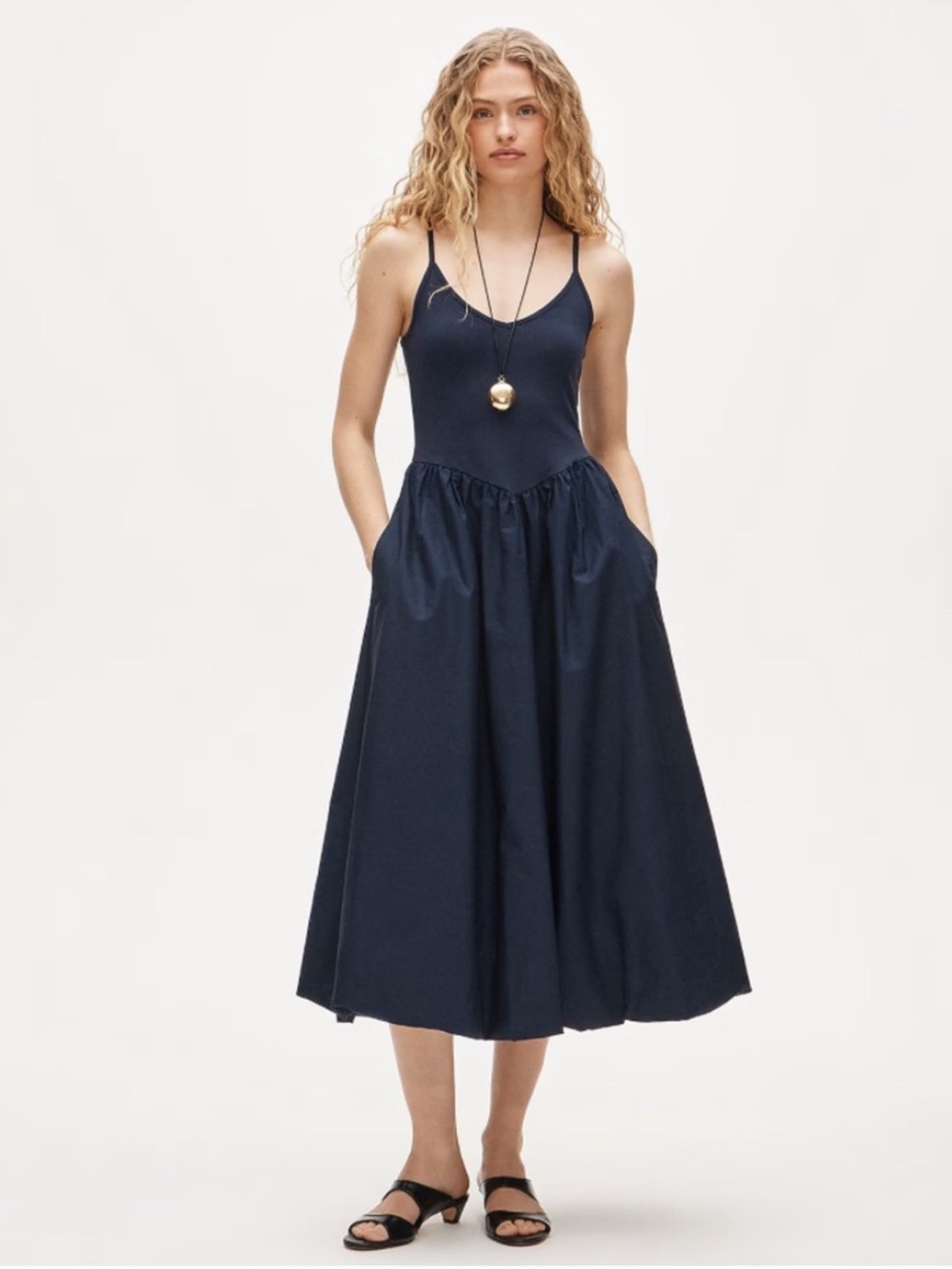 NWT J. Crew Basque Waist Navy Blue Ballet Ballerina Mixy Midi Dress Size Small - Picture 2 of 5